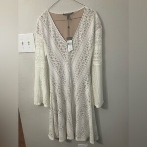 BCBGMaxAzria White Lace Long Sleeve Dress